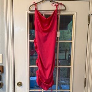 superdown Hot Pink Slip Dress with Cowl Neck